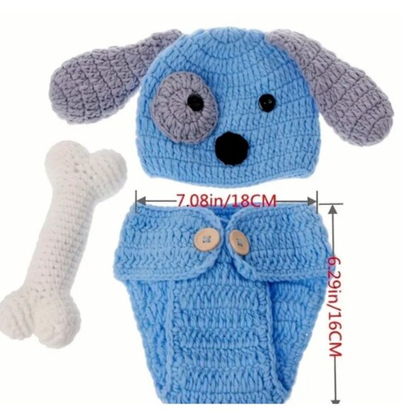 Handmade Crochet Puppy Costume Set for Baby Photoshoot - Picture 2 of 5